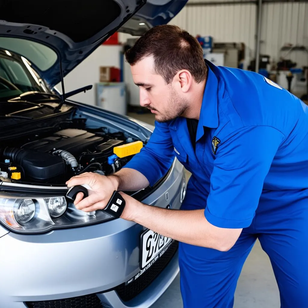 Mechanic Using OBD2 Scanner