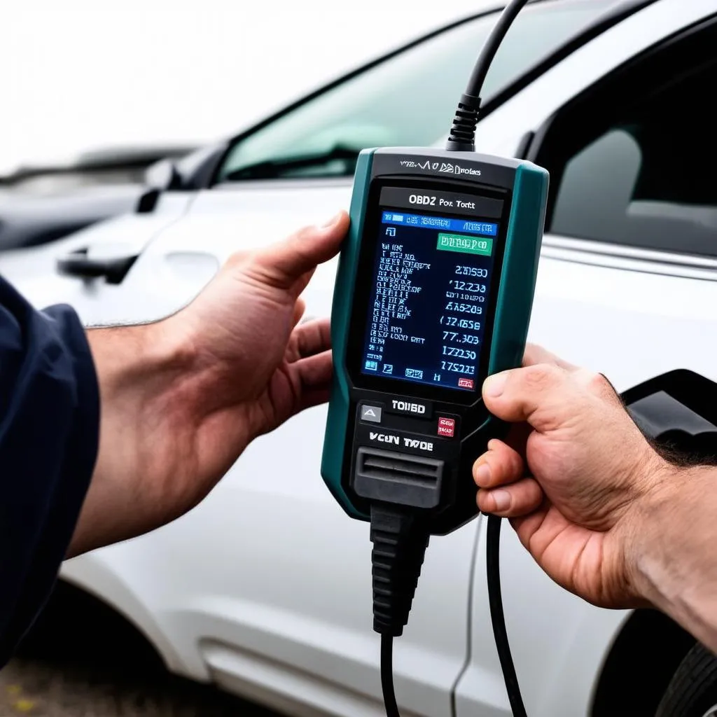 Mechanic Using OBD2 Scanner