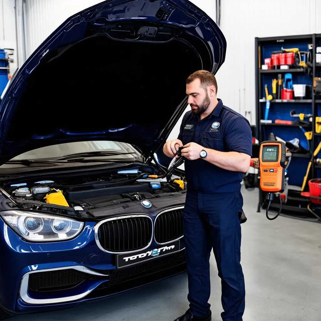 Mechanic Using OBD2 Scanner