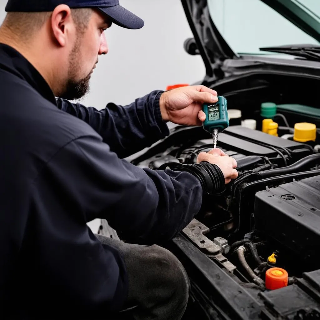 Mechanic using an OBD2 scanner