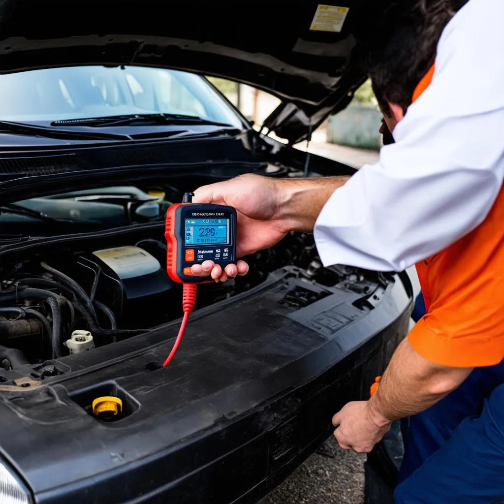 Mechanic Using OBD2 Scanner