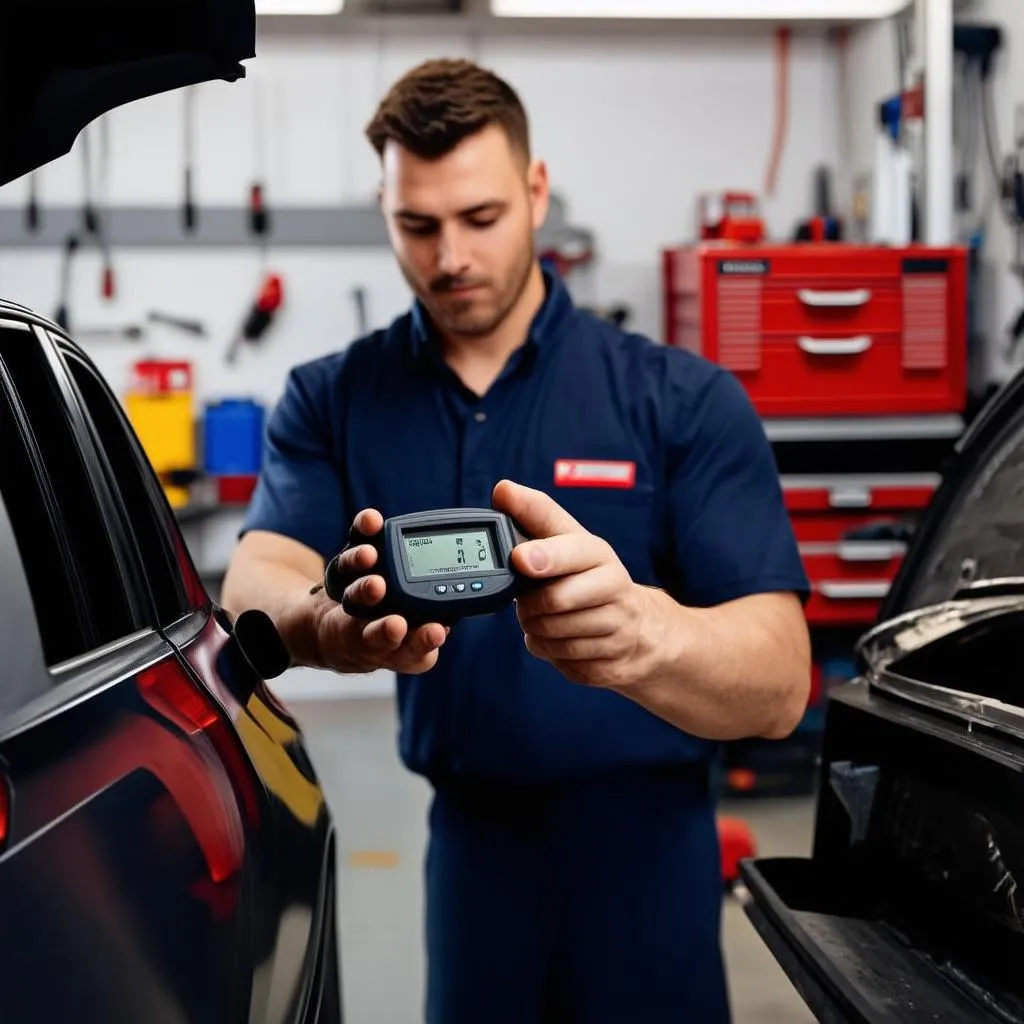 Mechanic using OBD2 scanner