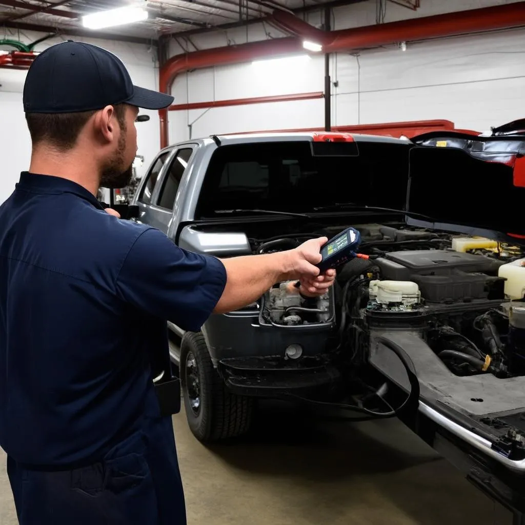 Mechanic using OBD2 Scanner