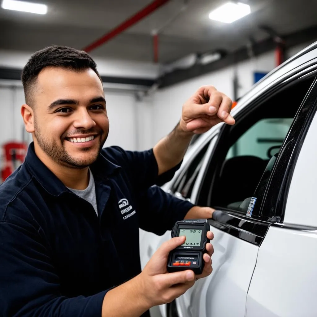 Mechanic Using OBD2 Scanner