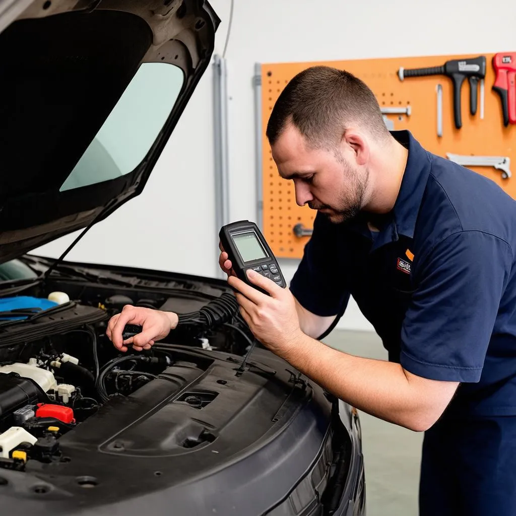 Mechanic using OBD2 scanner