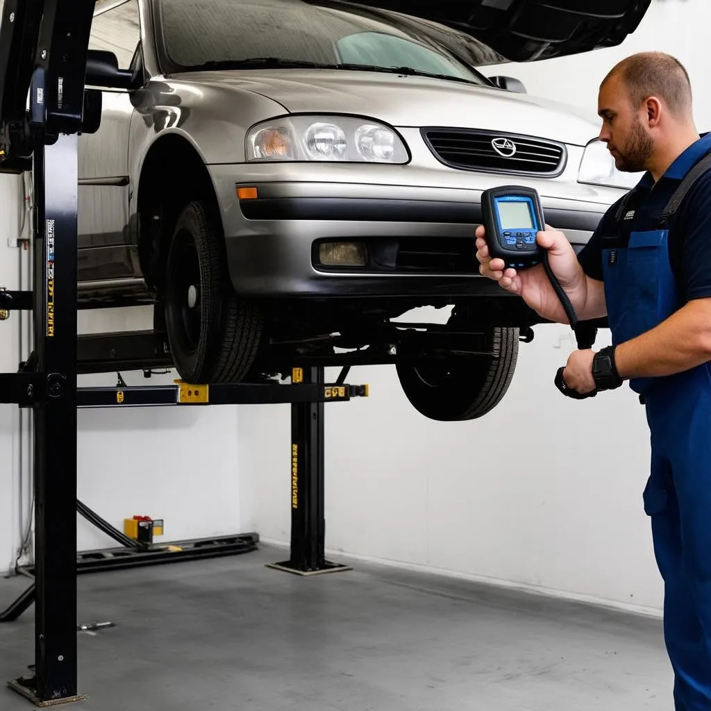 Mechanic Using OBD2 Scanner