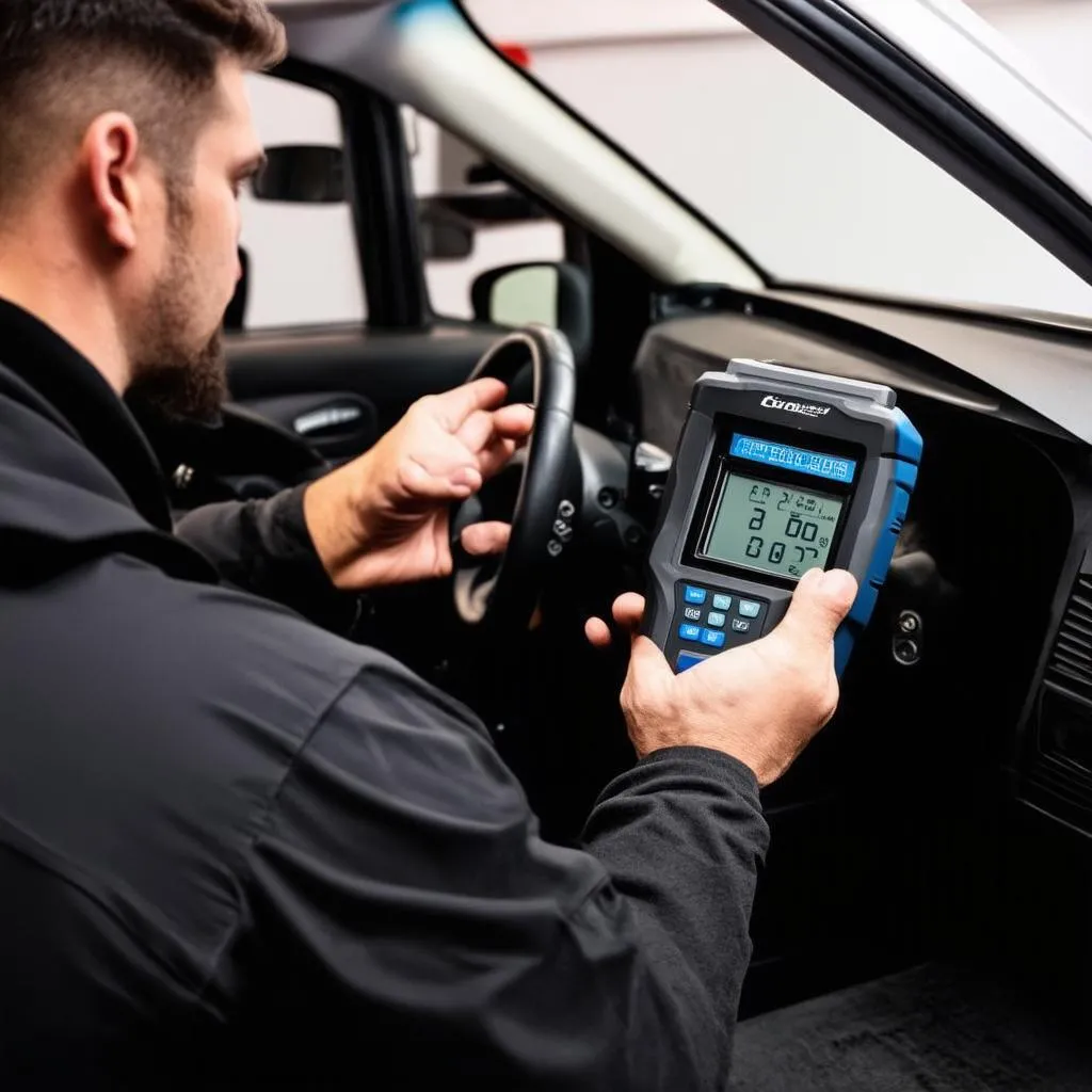 Mechanic Using OBD2 Scanner