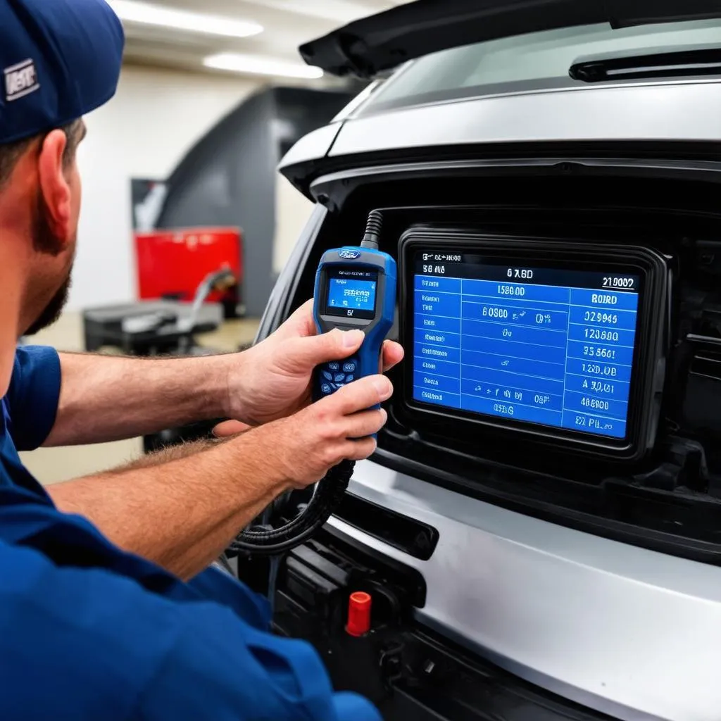 Mechanic Using OBD2 Scanner