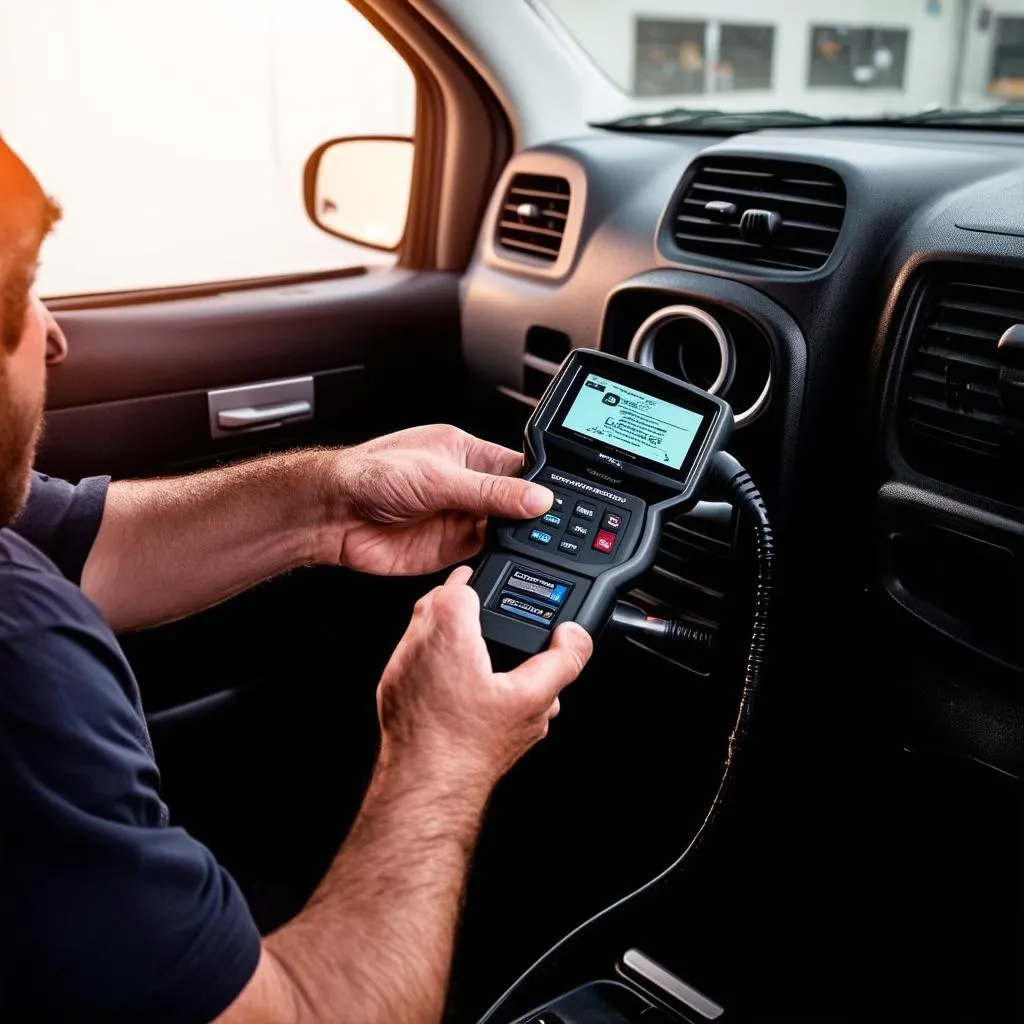 Mechanic using OBD2 Scanner