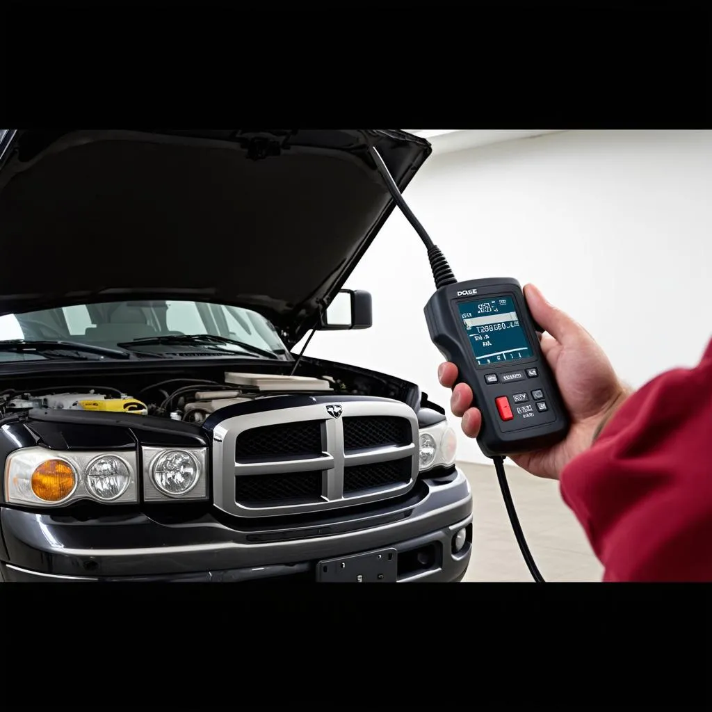 Mechanic Using OBD Scanner on 2000 Dodge Ram