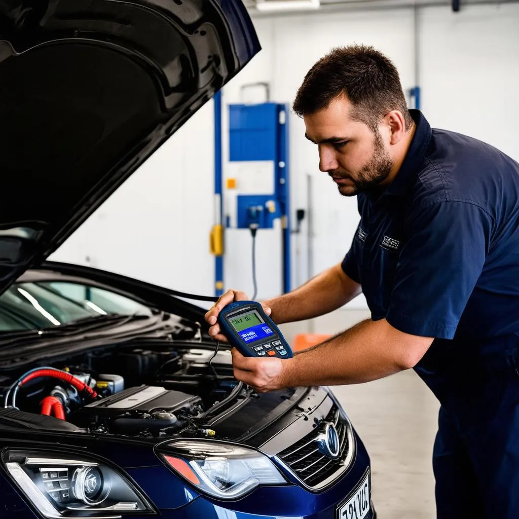 Mechanic Using OBD Scanner