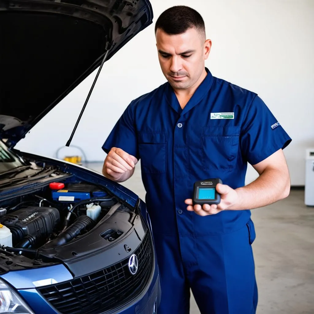 Mechanic using an OBD II scanner