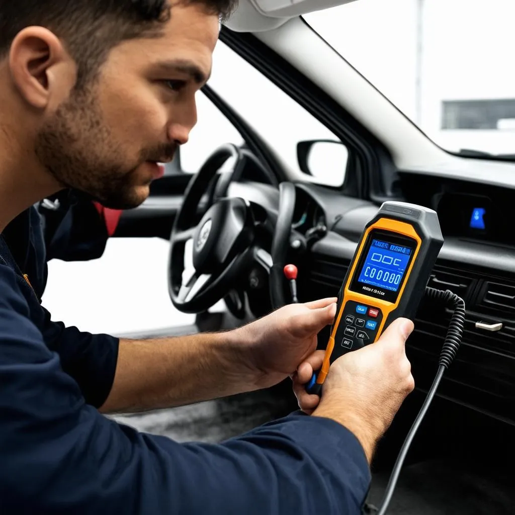 Mechanic Using OBD Scanner