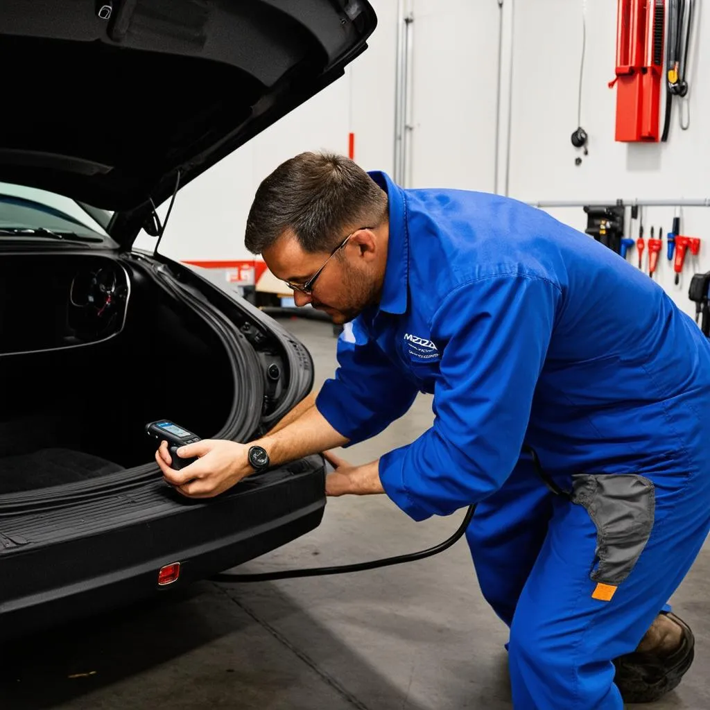 Mechanic Using Scanner on Mazda MX-5