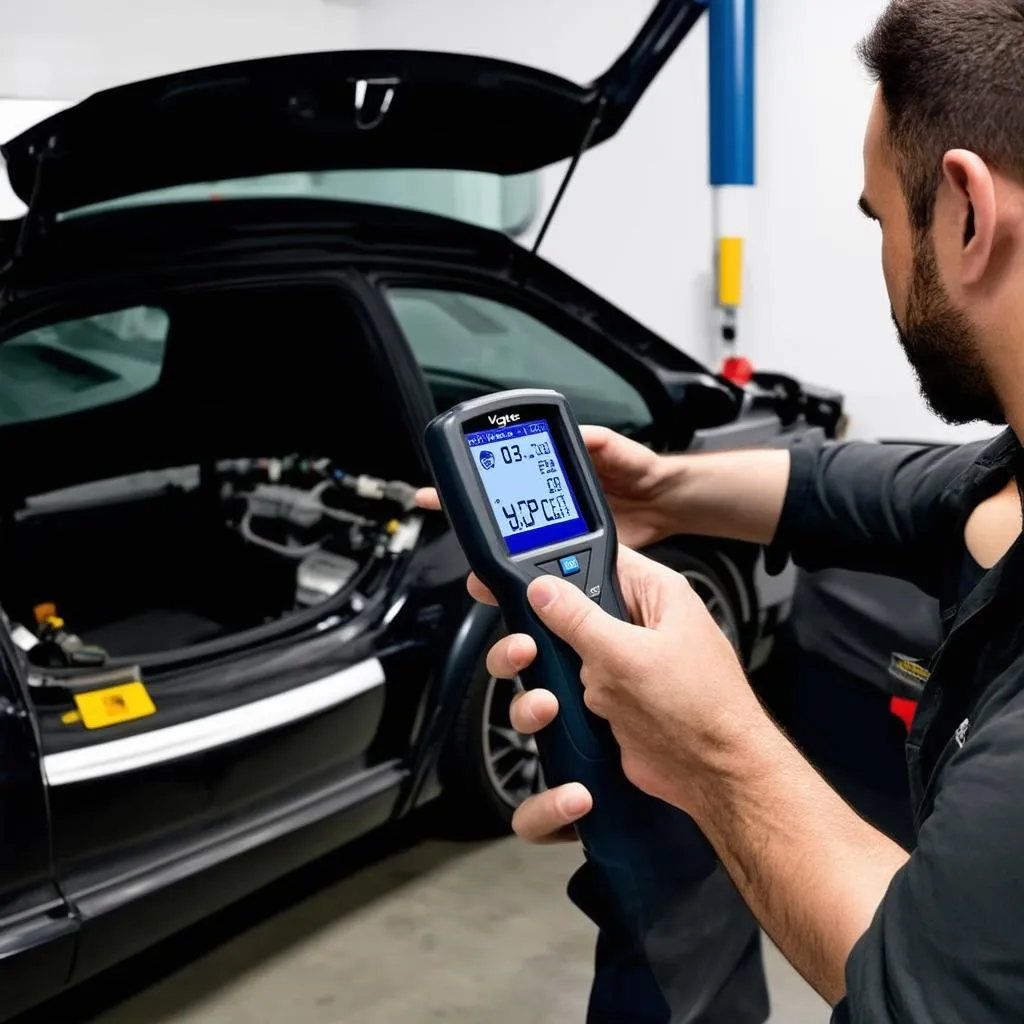 Mechanic Using Vgate iCar Pro OBD2 Scanner