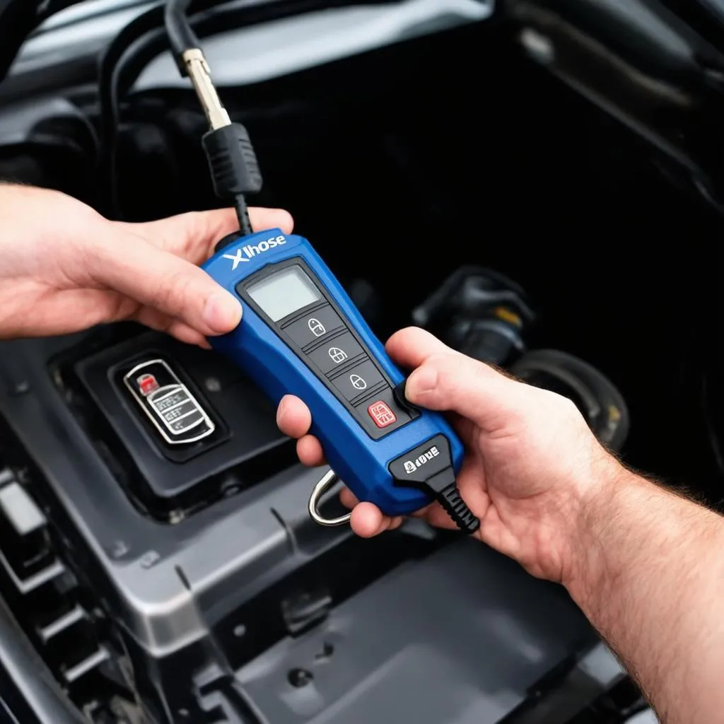 Automotive Technician Programming a Car Key Using an Xhorse Device