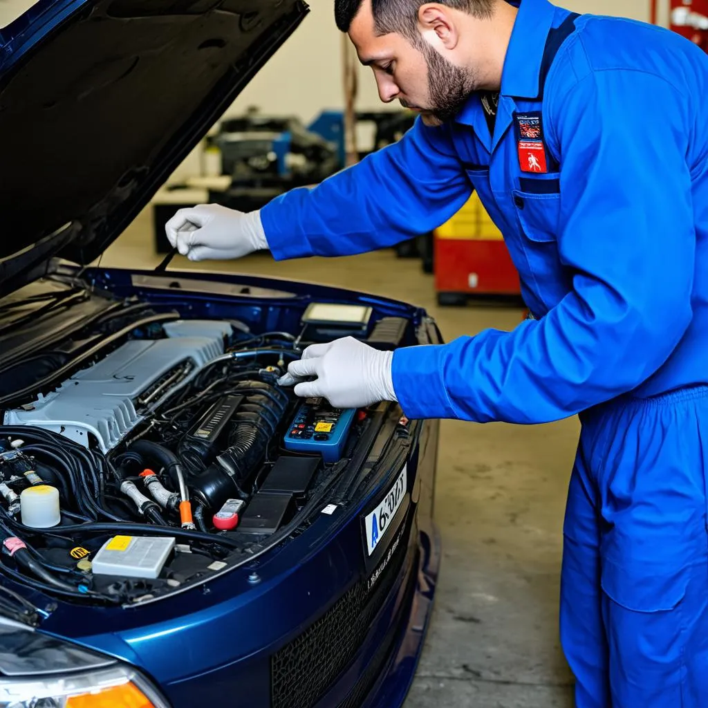 Mechanic Working on Car Engine