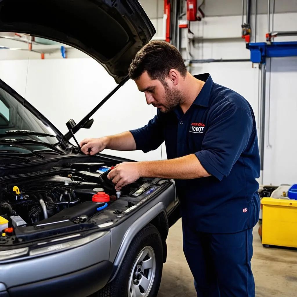 Mechanic Working on 2000 Tacoma