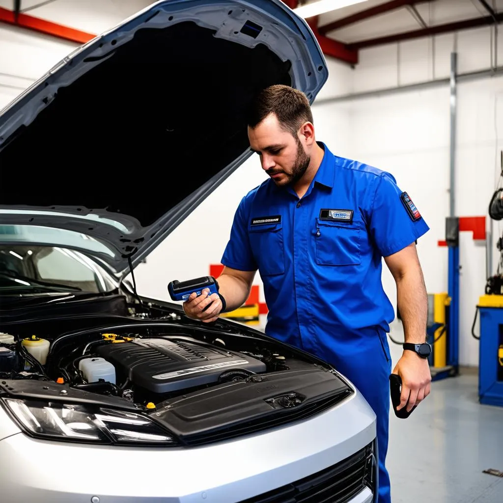 Mechanic working on a car in a garage