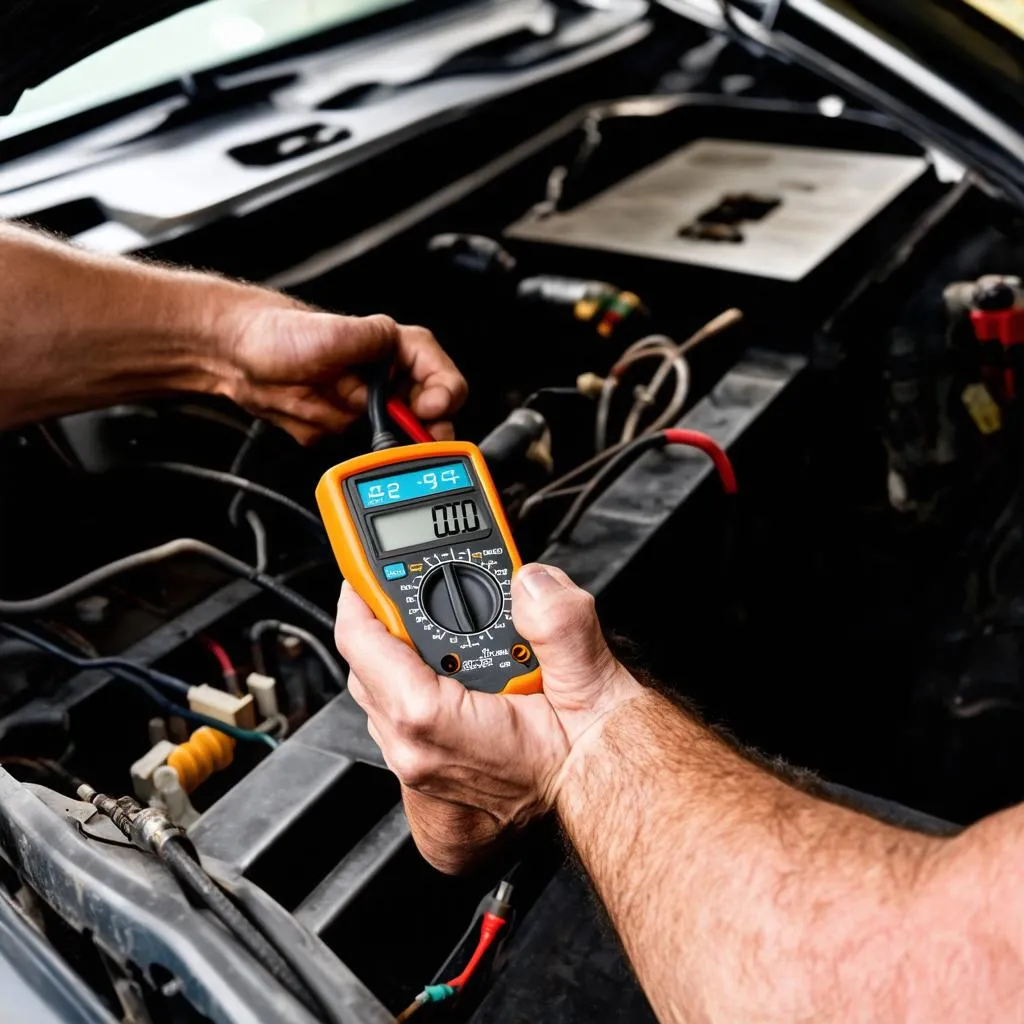 Mechanic working on a car's electrical system