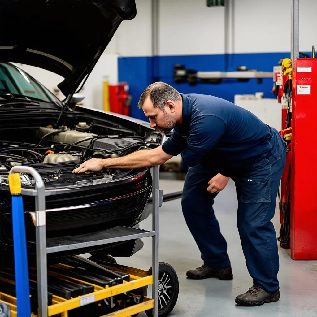 Mechanic Working on Car