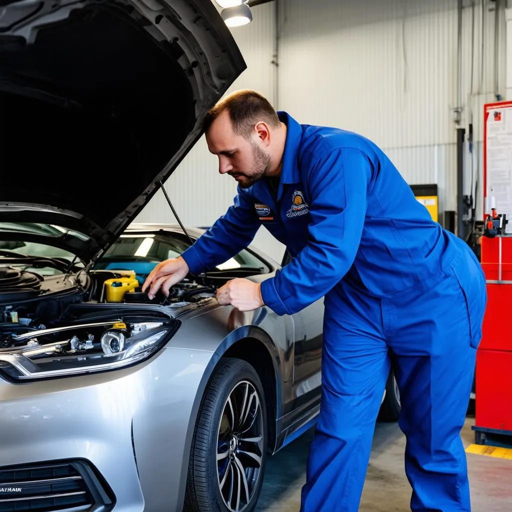 Mechanic working on a car