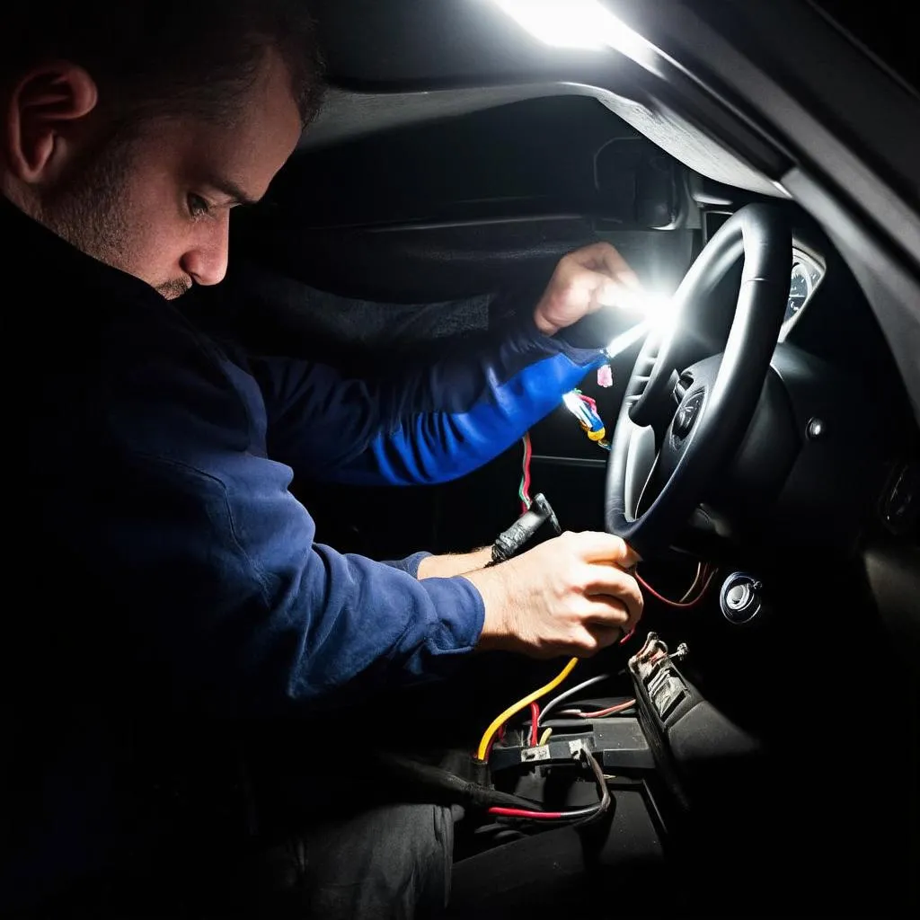 Mechanic Examining Wiring