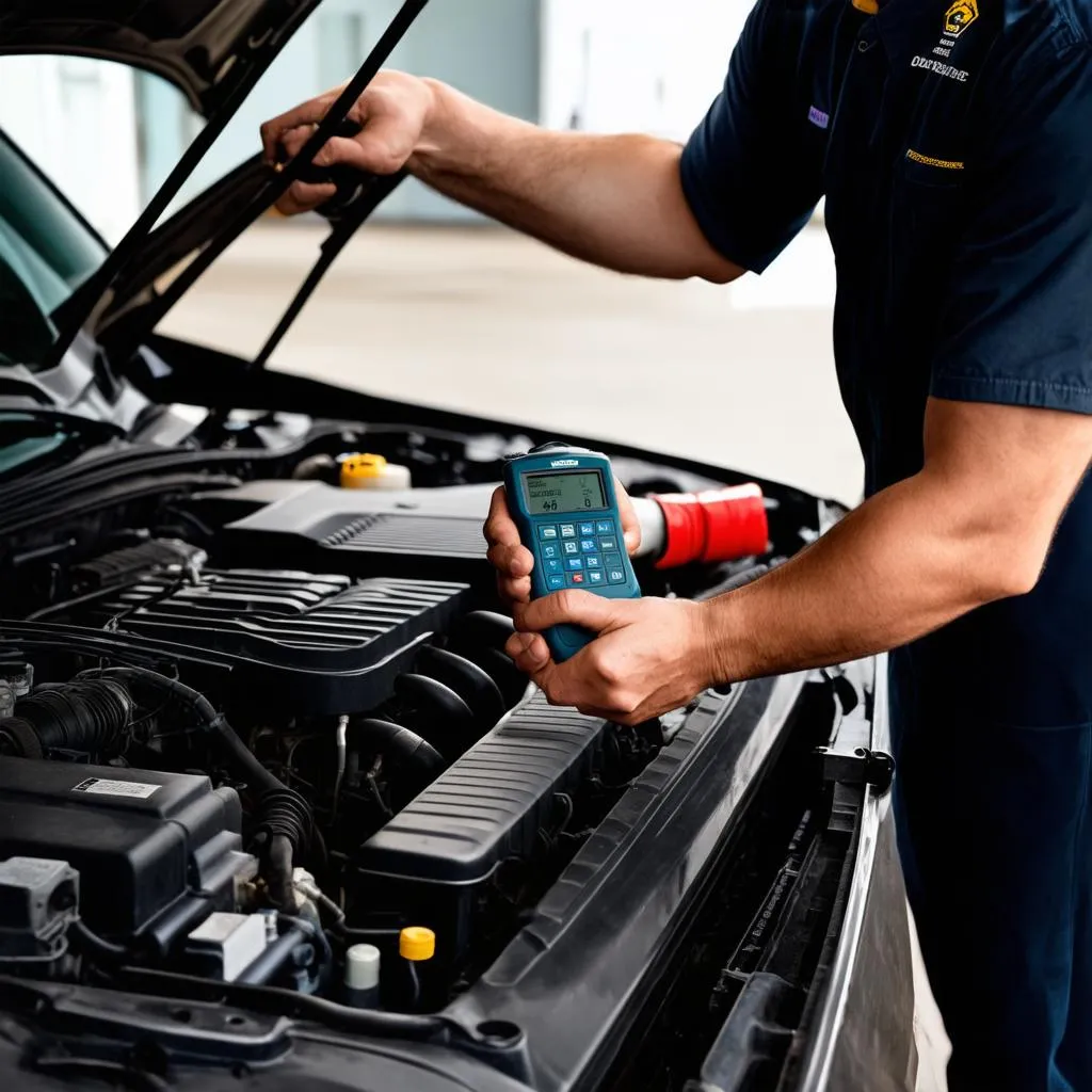 Mechanic working on a car's engine