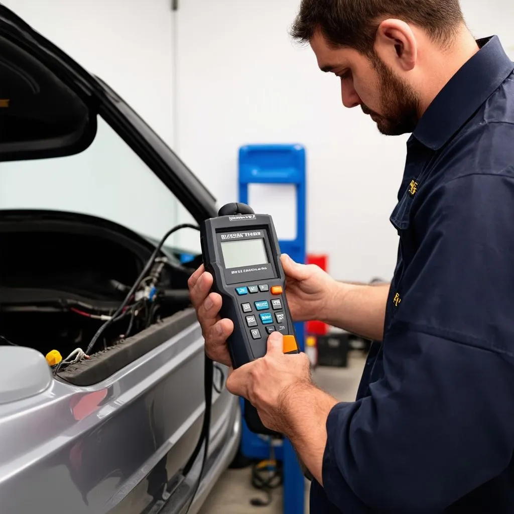 Mechanic Working on Car Diagnostics