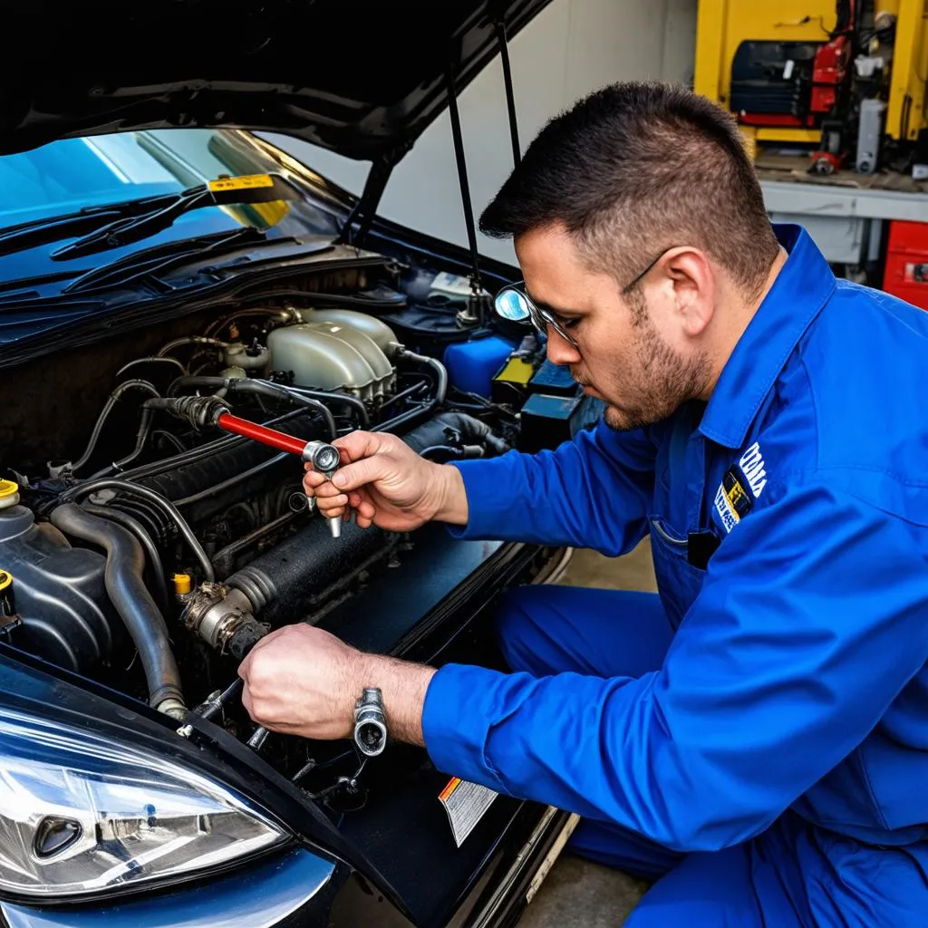 Mechanic working on a car engine