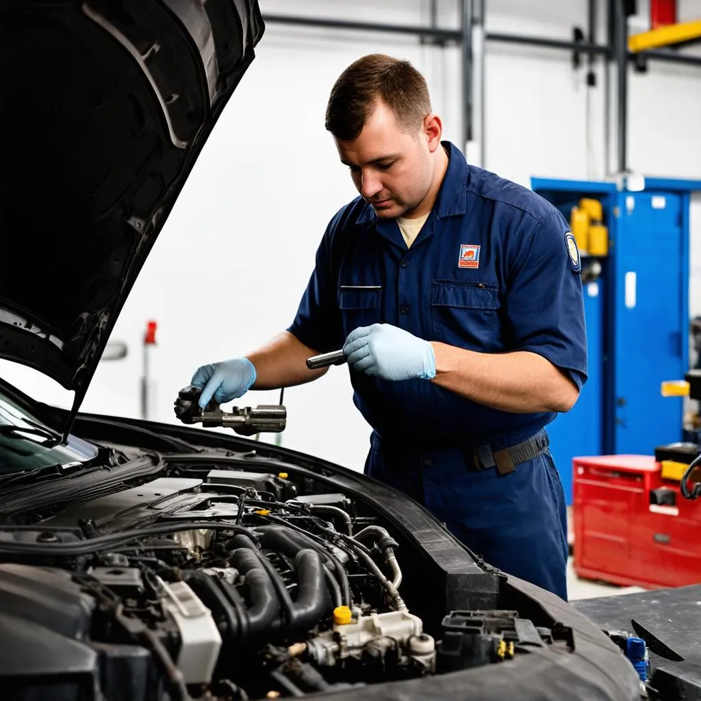 Mechanic Working on a Car Engine