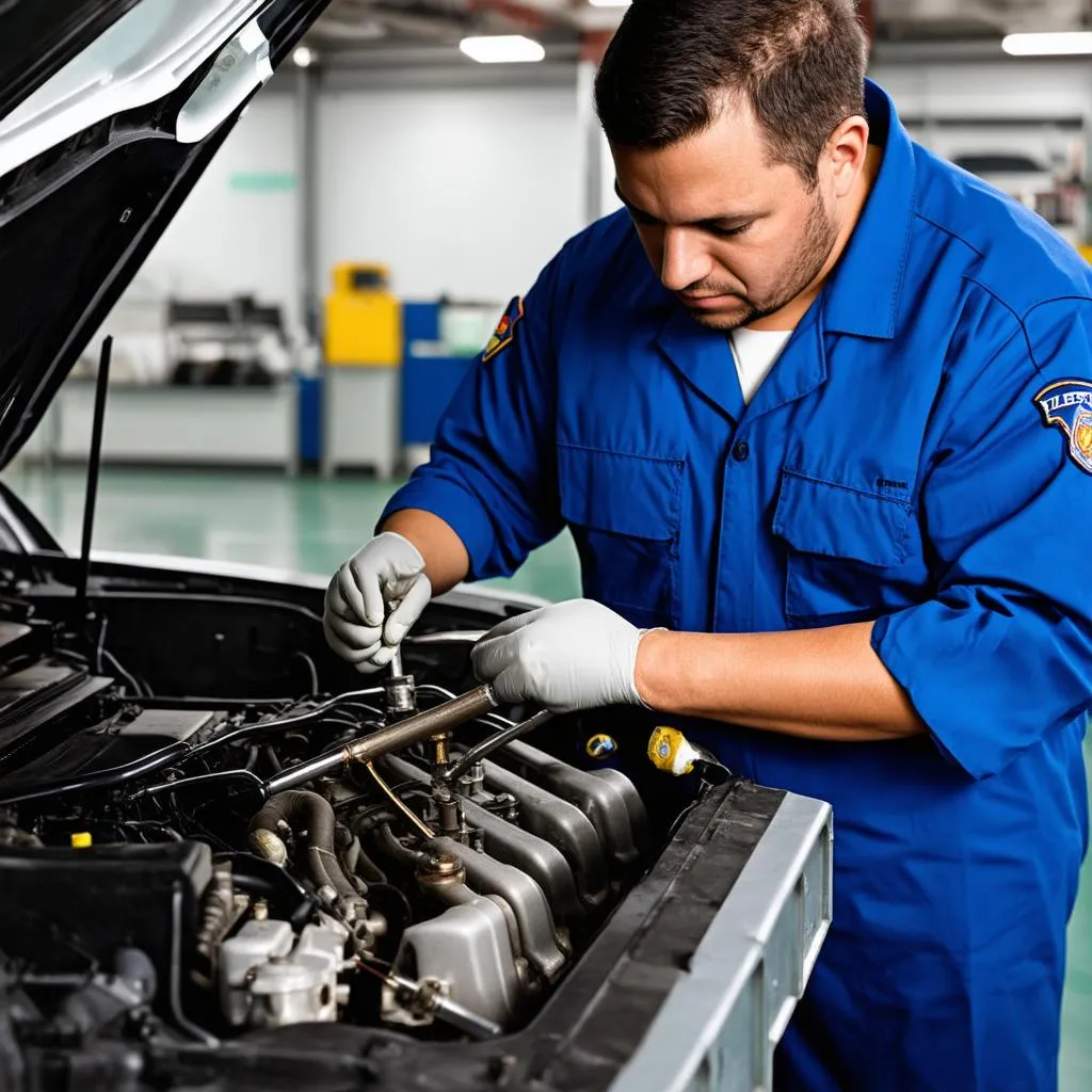 Mechanic Working on Car Engine