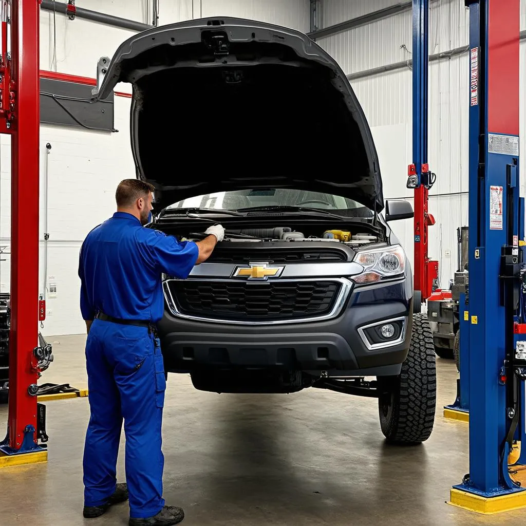 Mechanic working on Chevy Trailblazer