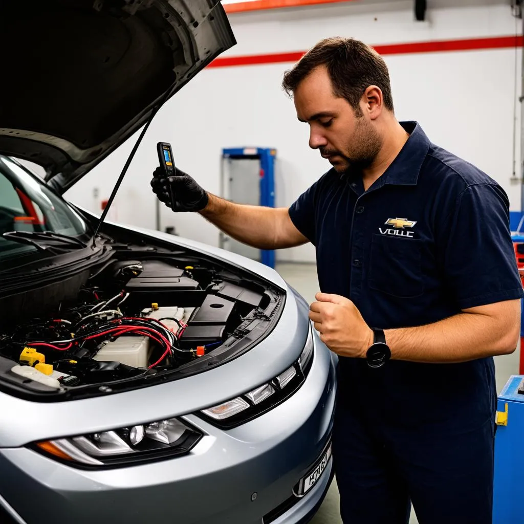 Mechanic working on Chevy Volt