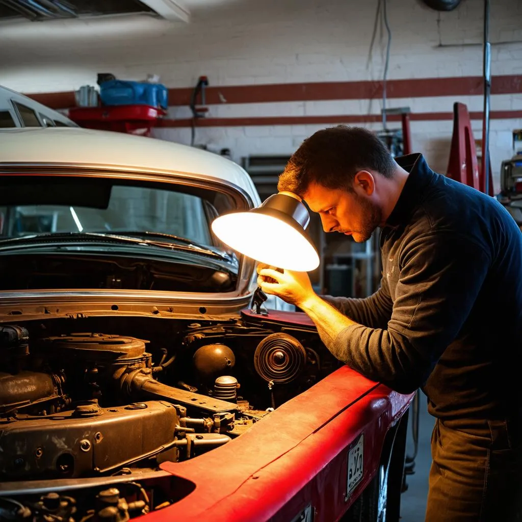 Mechanic Working on Classic Car