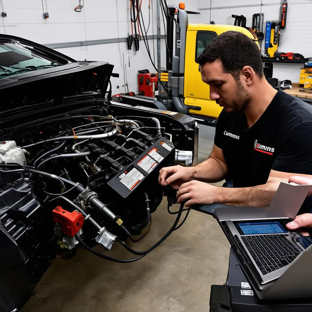 Mechanic Working on Cummins Engine