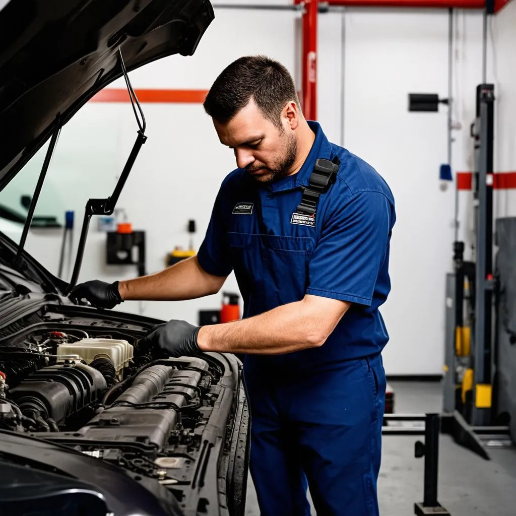 Mechanic working on engine