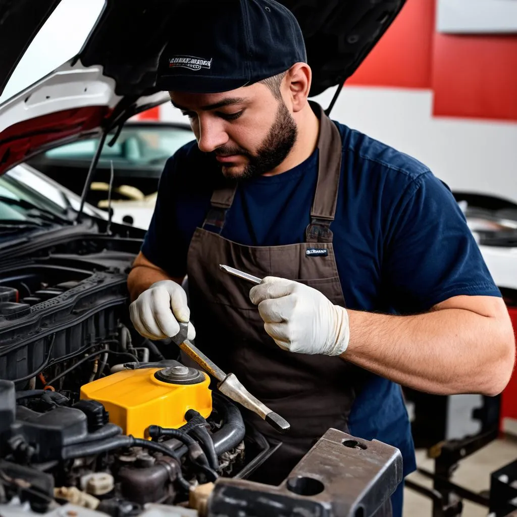 Mechanic working on a car engine