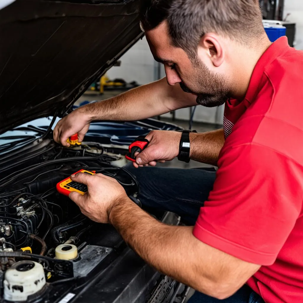 Mechanic Working on Mazda Miata Electrical System