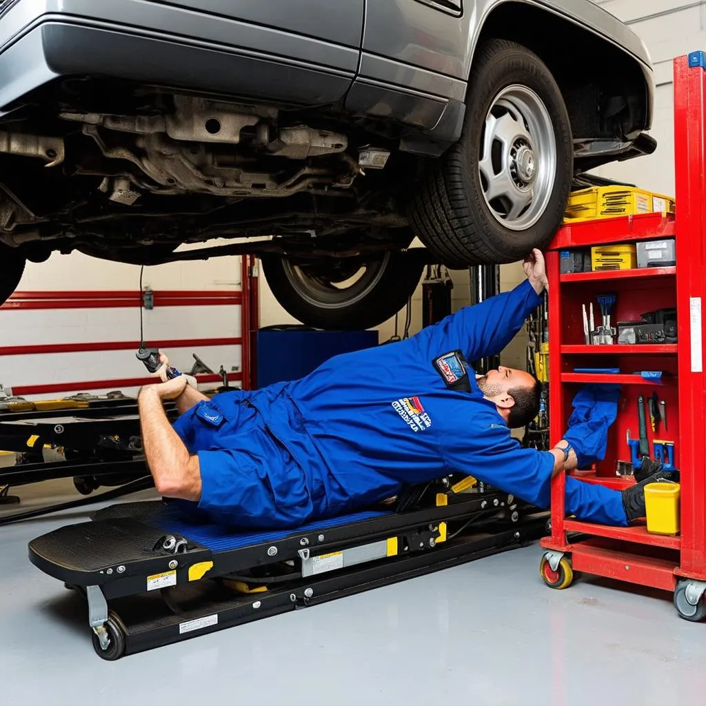 Mechanic Working Under a 1995 Car