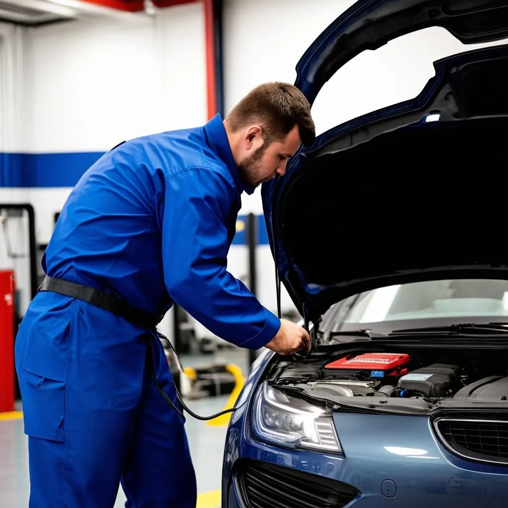 Mechanic Using a Diagnostic Scanner on a Car