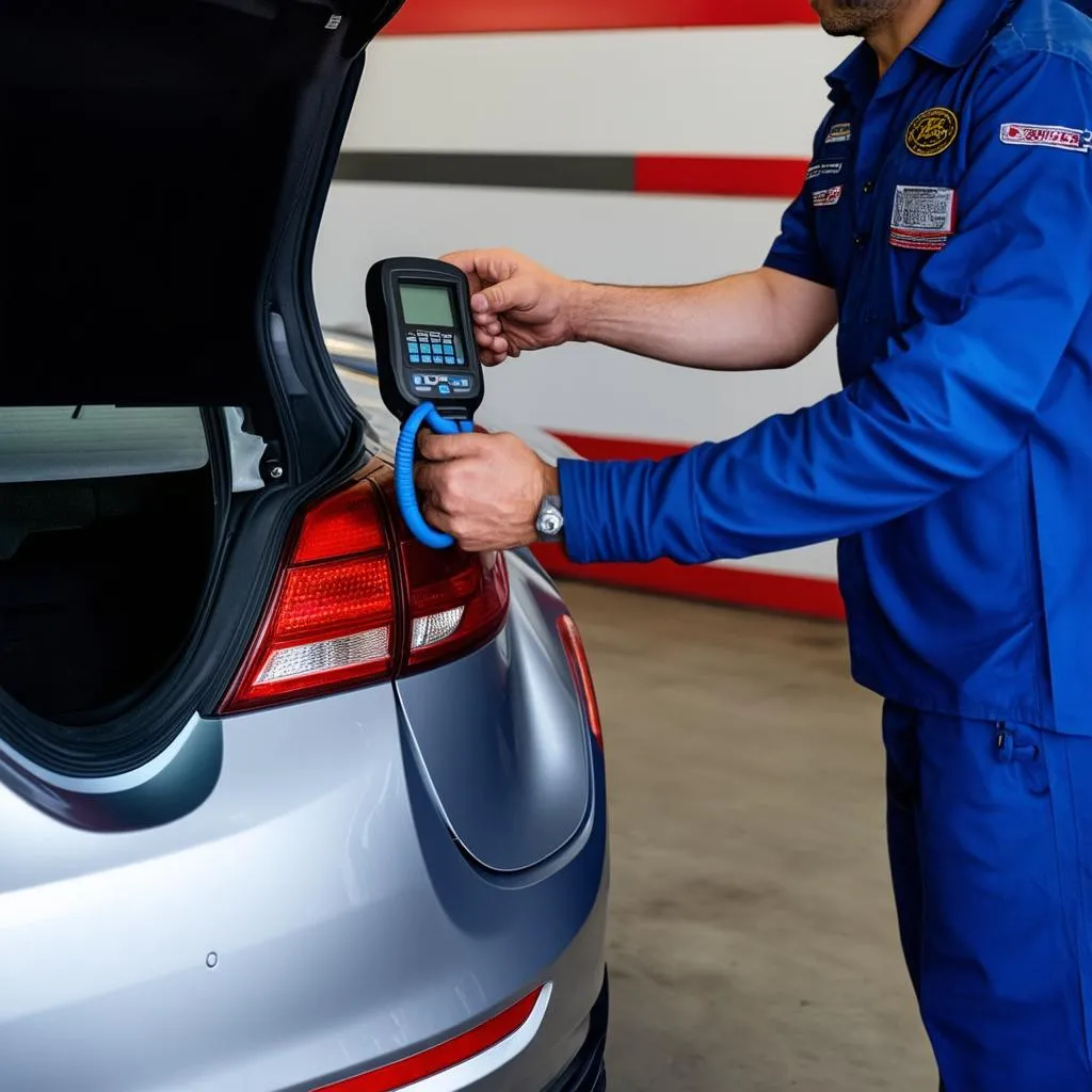 Mechanic Using OBD Scanner on Hyundai Sonata