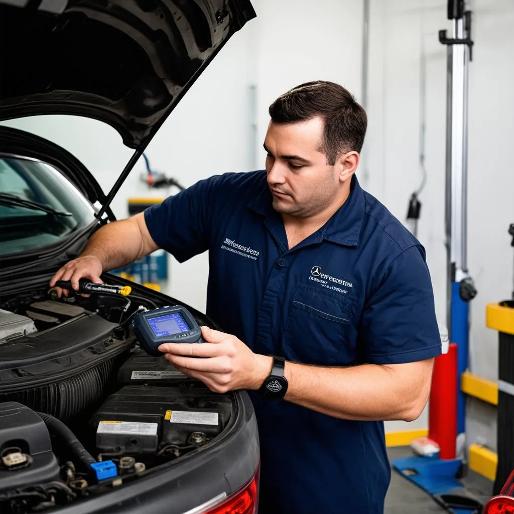 Mechanic working on a Mercedes-Benz