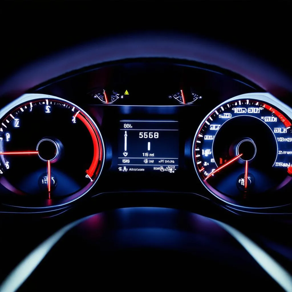 Modern car dashboard with warning lights and digital display