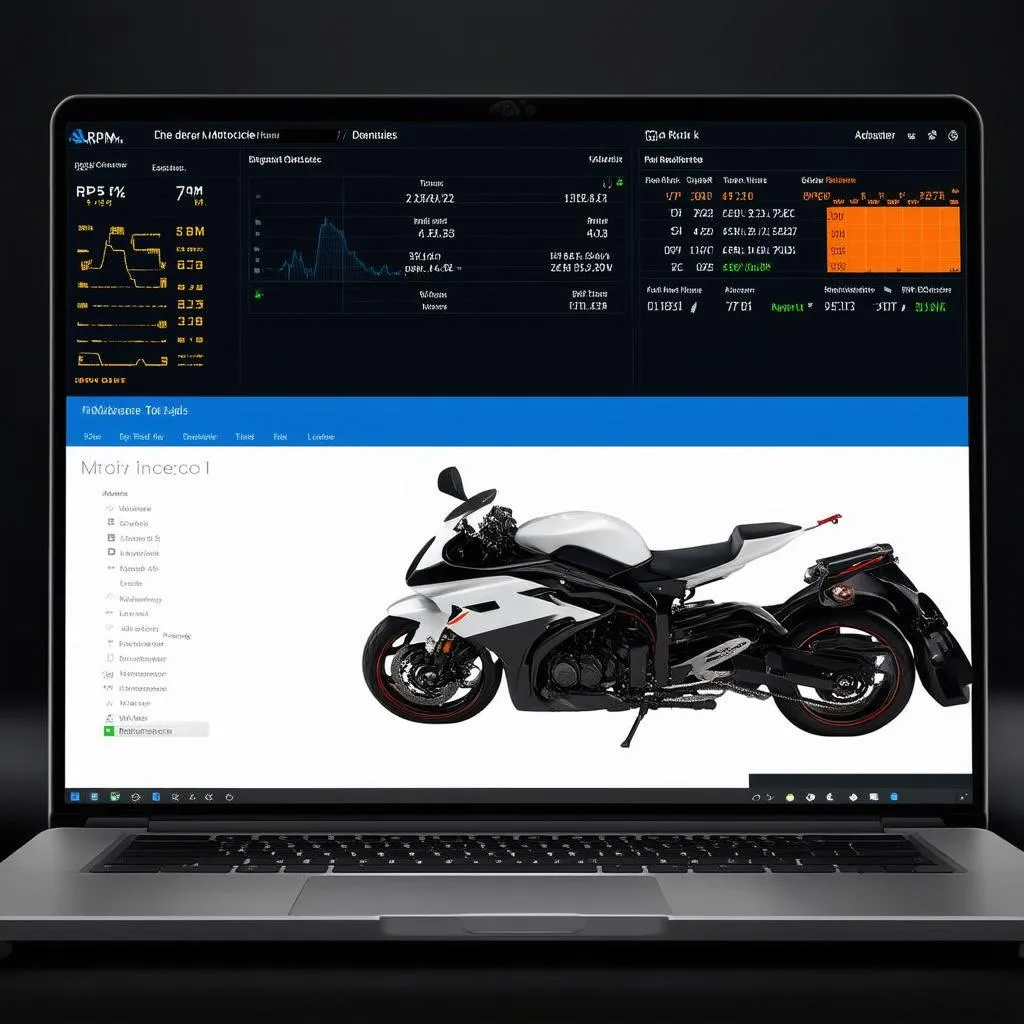 Laptop displaying motorcycle diagnostic software