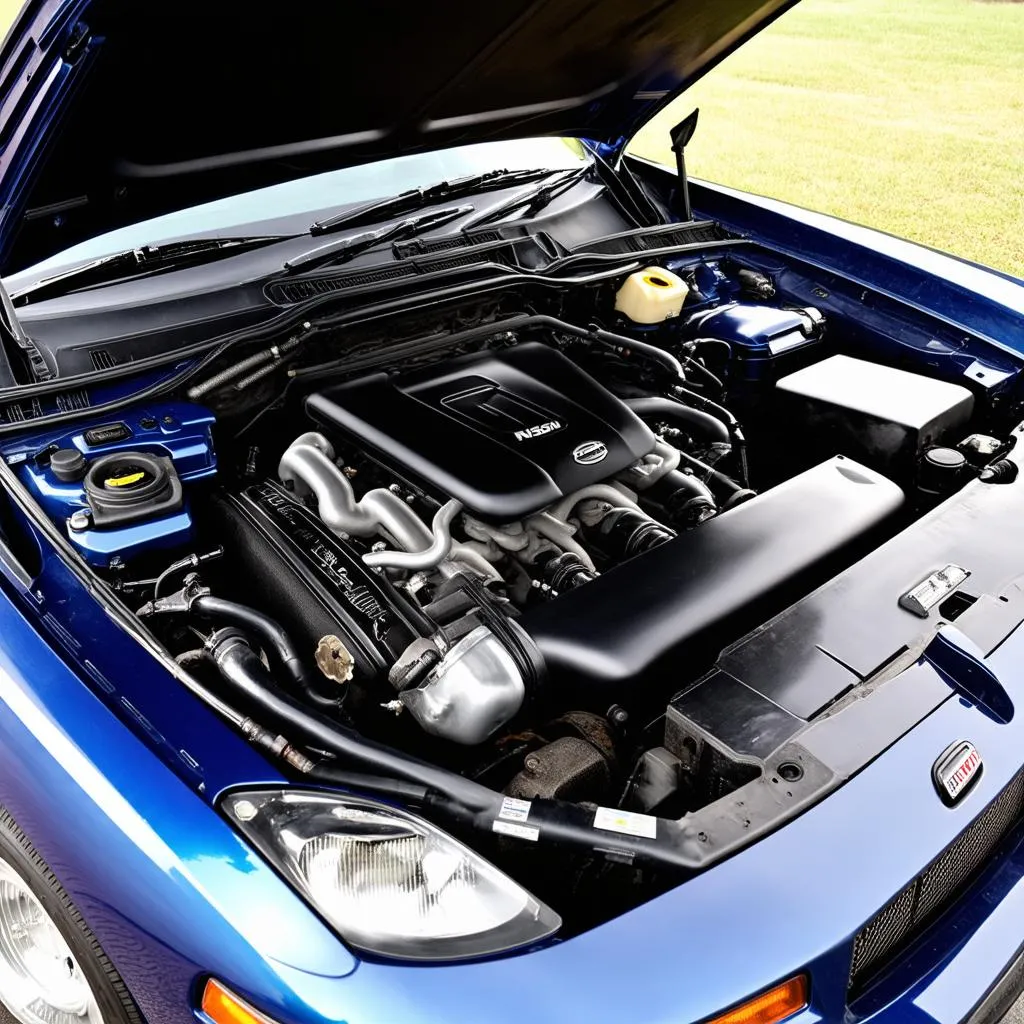 Engine Bay of a Nissan 240sx