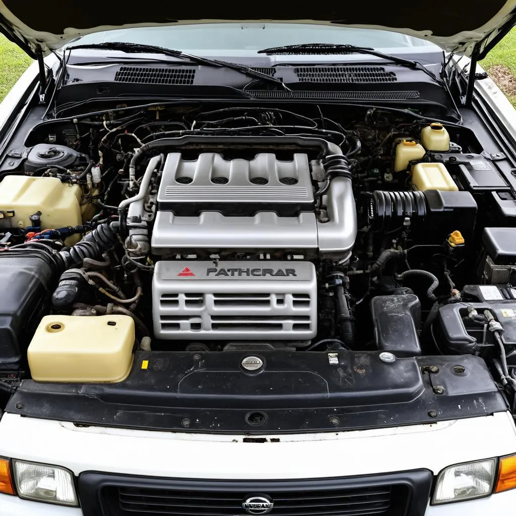 Engine Compartment of a 1995 Nissan Pathfinder