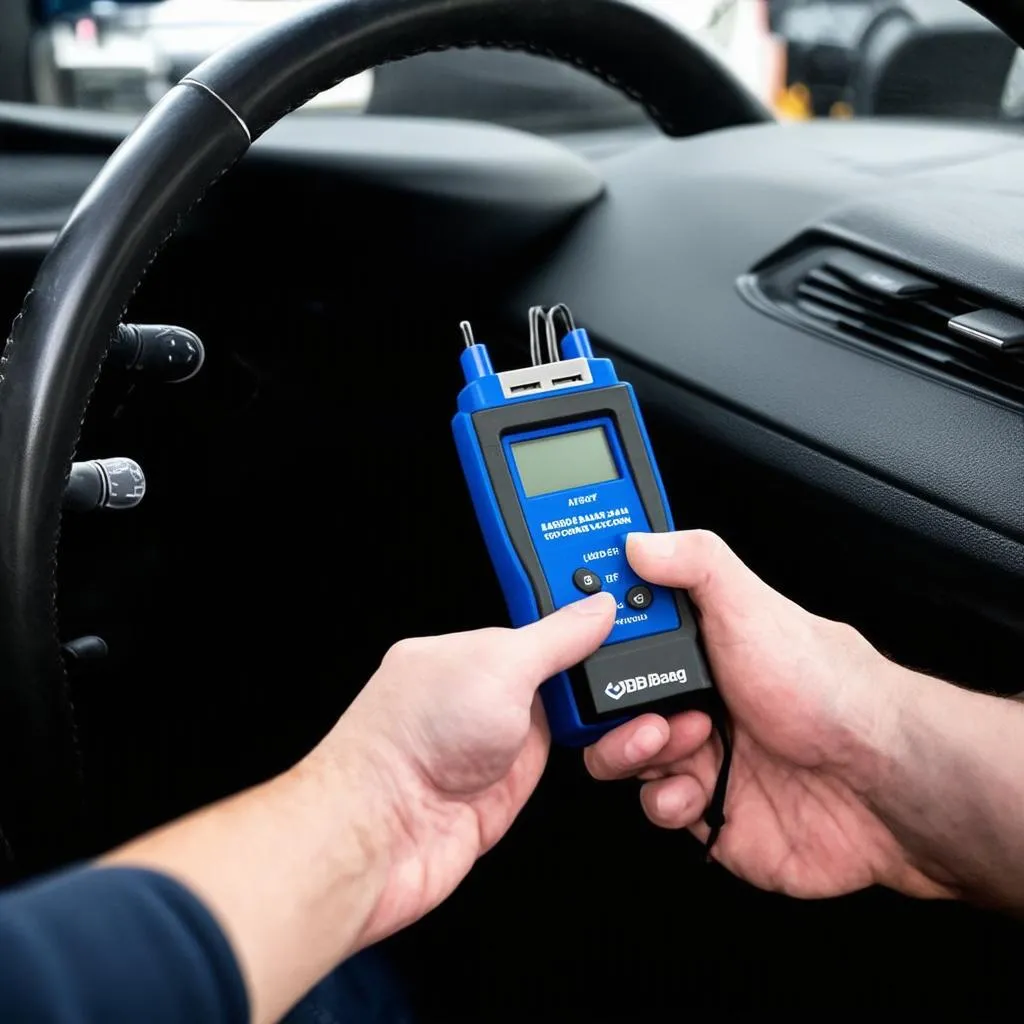 OBD airbag scan tool in use