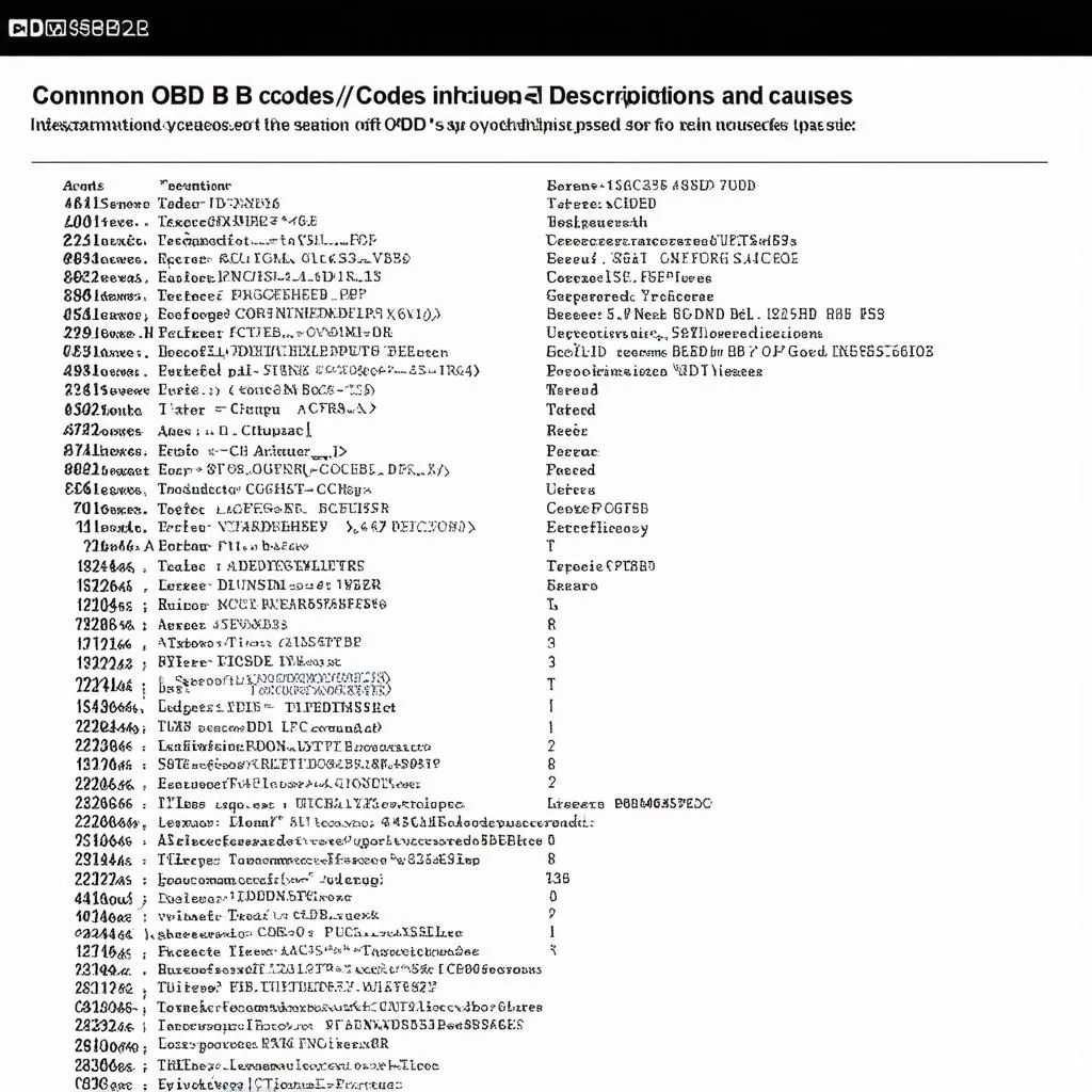 OBD B codes List