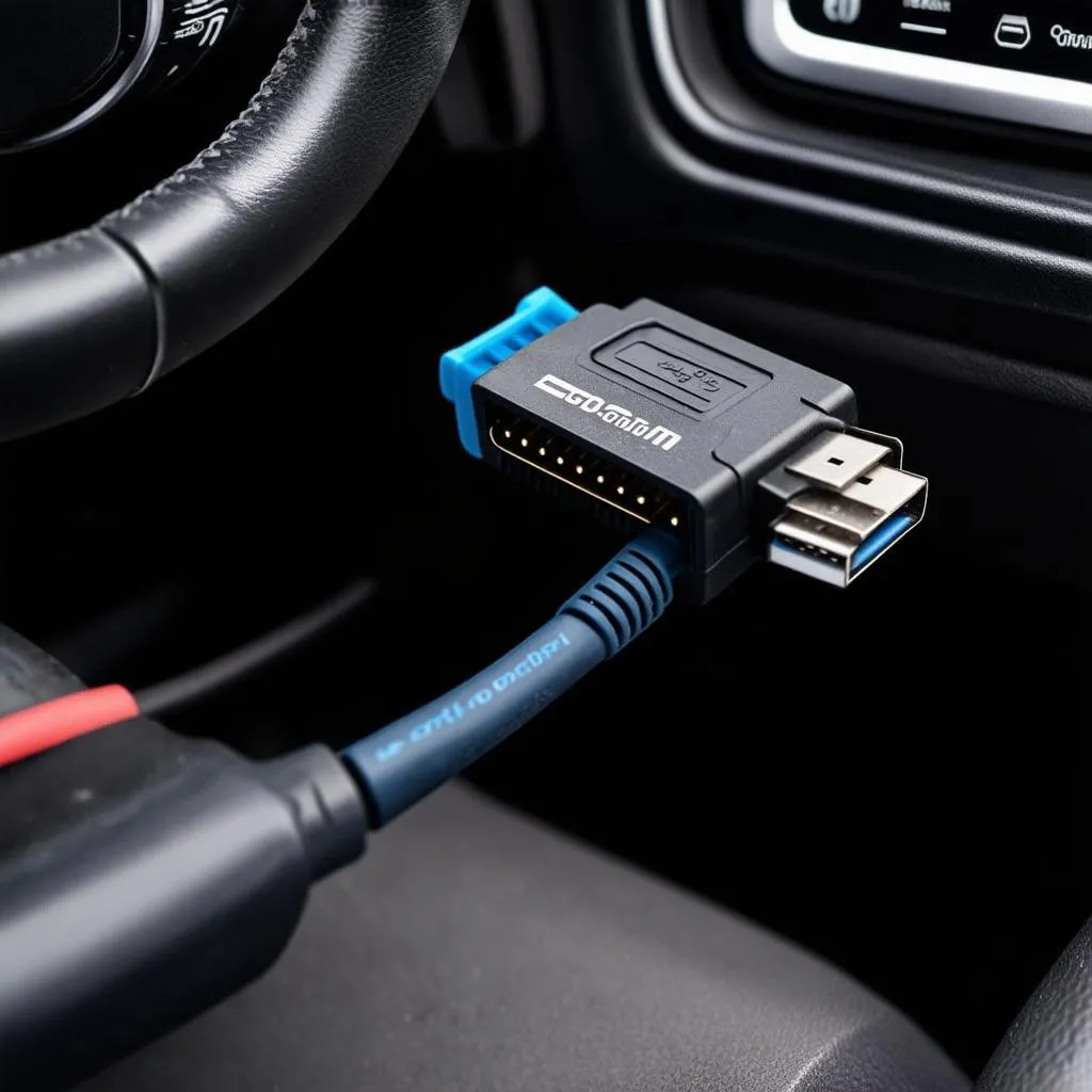 OBD cable connected to car's port